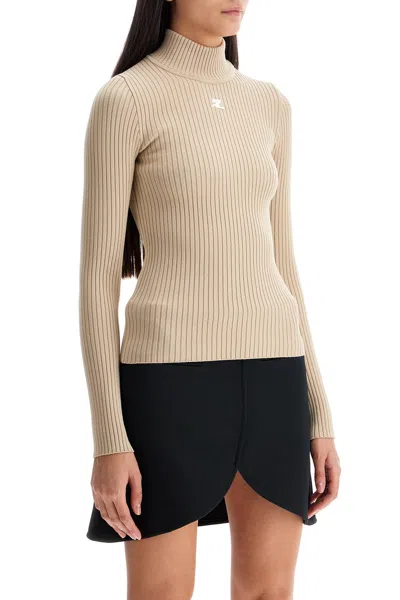 Courrèges Courregès Re-edition Ribbed Funnel-neck Sweater In Neutrals