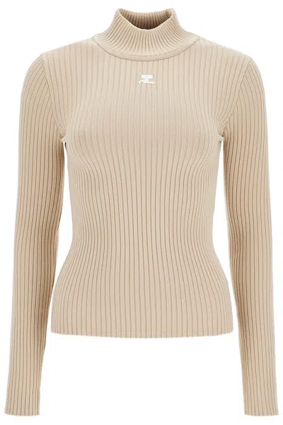 Courrèges Courregès Re-edition Ribbed Funnel-neck Sweater In Neutrals