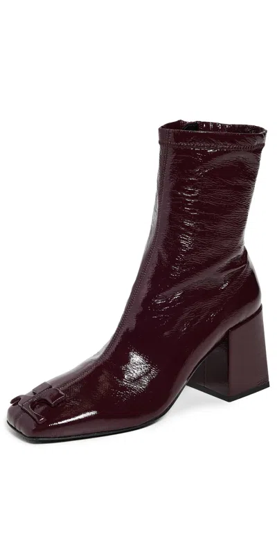 Courrèges Reedition Crinkled Vinyl Ankle Boots In Burgundy