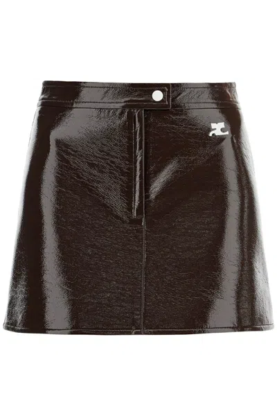 Courrèges Courreges Women's Re-edition Vinyl Effect Mini Skirt In Brown