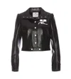 Courrèges Glossy Black Coat With High Collar And Logo Detailing In Green
