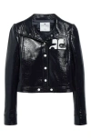 Courrèges Logo-print Faux-leather Cropped Jacket In Navy