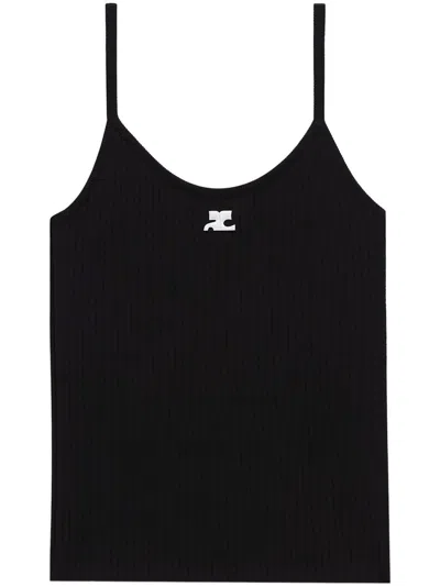 Courrèges Courreges Re Edition Logo Ribbed Tank Top In Black