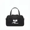 Courrèges Rectangular Black Cowhide Leather Shoulder Bag With Contrasting Logo In White