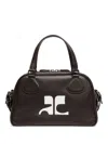 Courrèges Rectangular Calfskin Handbag With Detachable Strap In Black