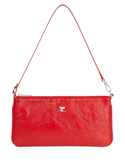 Courrèges Rectangular Handbag With Glossy Textured Finish And Silver Hardware In Red