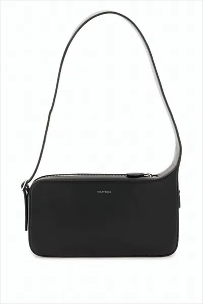 Courrèges Rectangular Minimalist Shoulder Bag In Smooth Cowhide Leather In Black