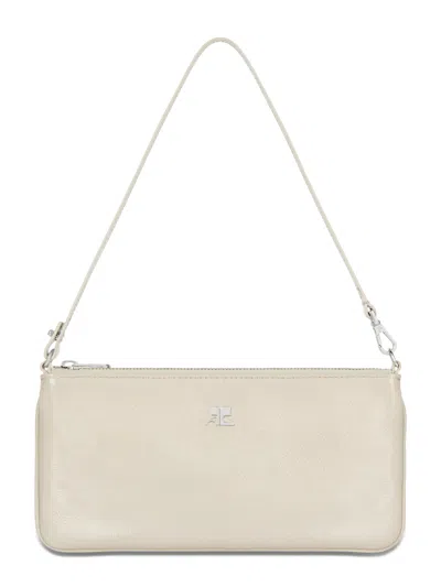 Courrèges Rectangular Smooth Leather Pouch With Zipper Closure In Neutral