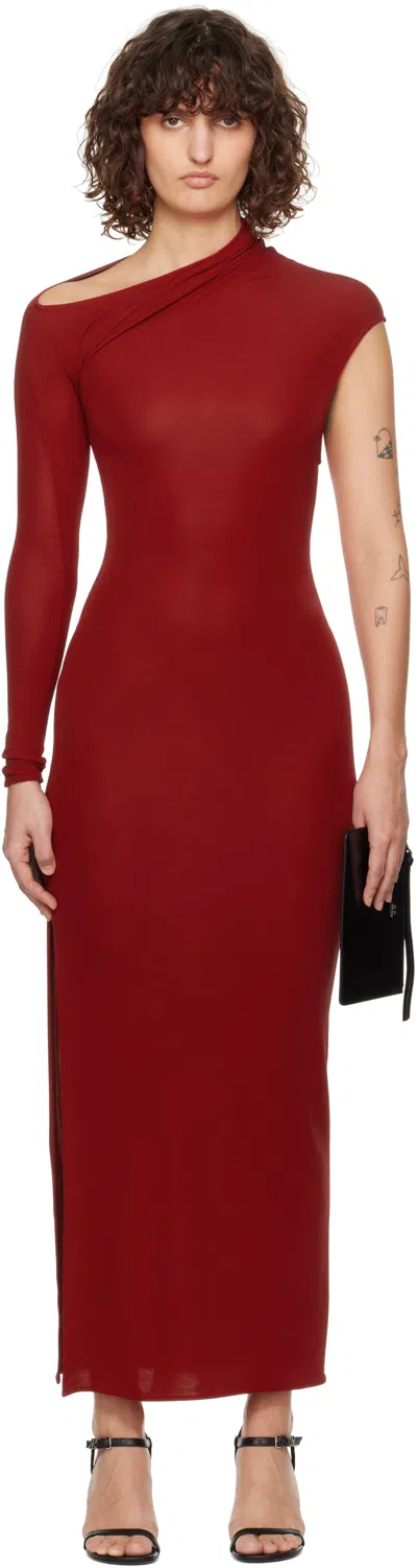 Courrèges Red Asymmetric Maxi Dress In 4015 Ruby