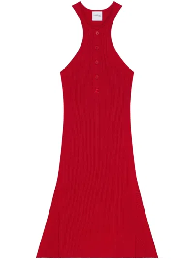 COURRÈGES RED COTTON RIB KNIT DRESS