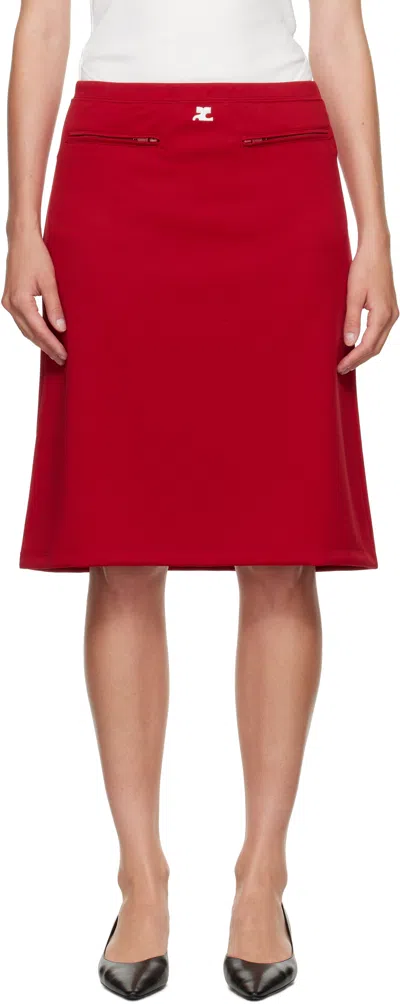 Courrèges Red Interlock Tracksuit Midi Skirt