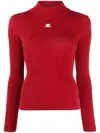Courrèges Long-sleeved Ribbed Knit Jumper In Red