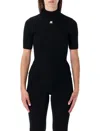 Courrèges Mock-neck Short-sleeve Rib Pullover In Black