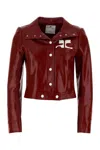 Courrèges Long-sleeved Logo Leather Jacket In Red