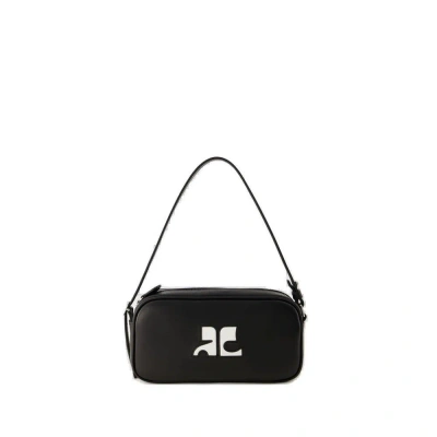 Courrèges Leather Camera Baguette Bag In Black