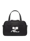 Courrèges Rectangular Black Cowhide Leather Shoulder Bag With Contrasting Logo In Black