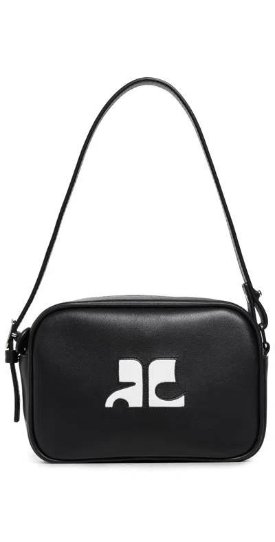 Courrèges Logo Detailed Zipped Shoulder Bag In Black