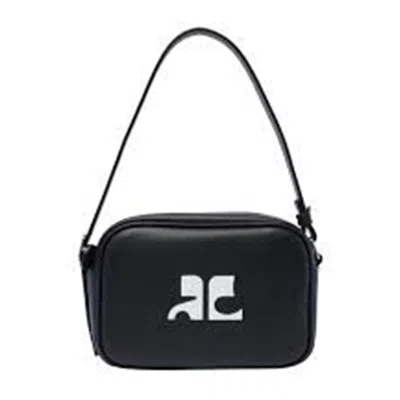 Courrèges Reedition Camera Bag In Grey Calf Leather In Black