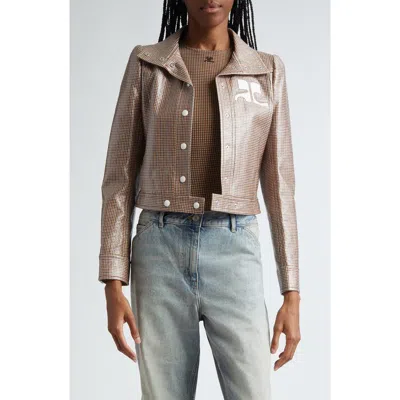 Courrèges Reedition Check Coated Jacket In Brown