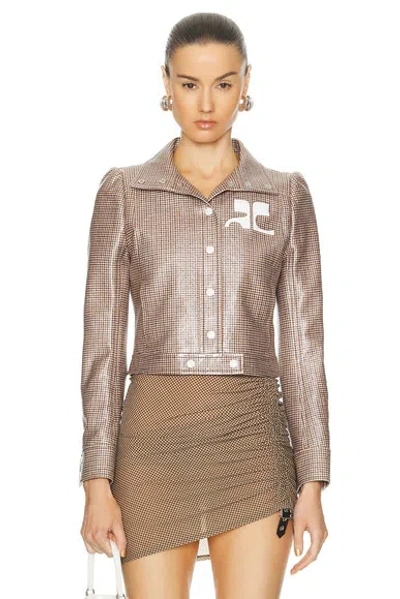 Courrèges Reedition Checked Vinyl Jacket In Brown & White