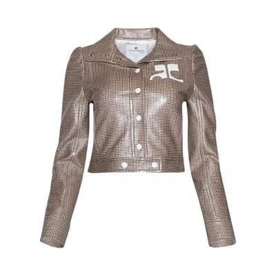 Pre-owned Courrèges Reedition Checked Vinyl Jacket 'brown/white'