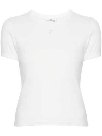 Courrèges Reedition Contrast Cotton T-shirt In White