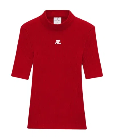 COURRÈGES COURRÈGES REEDITION SHORT-SLEEVED RIBBED KNIT JUMPER