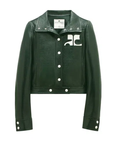 Courrèges Reedition Cropped Faux-leather Jacket In Green