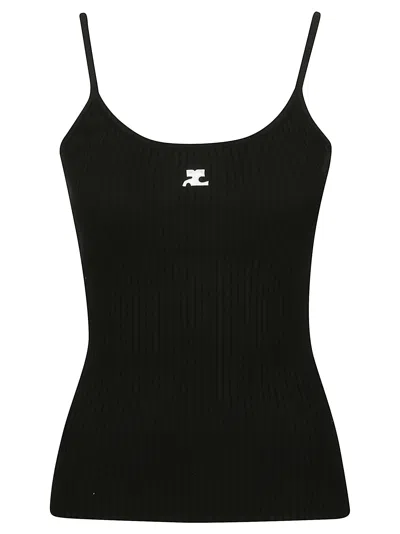 Courrèges Reedition Fitted Ribbed Viscose Tank Top In Black