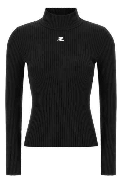 Courrèges 'reedition' High Neck Sweater In Black