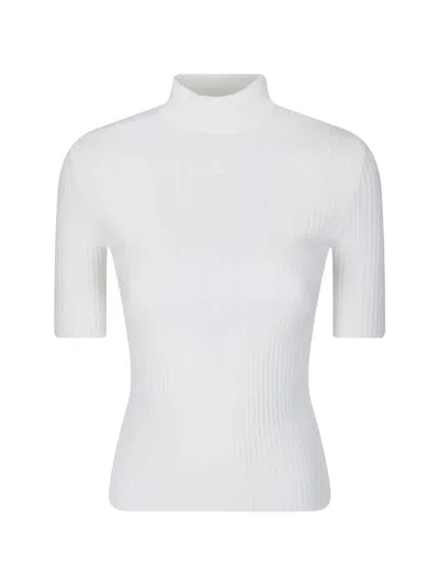 Courrèges Reedition High-neck Ribbed-knit Short-sleeved Sweater In White
