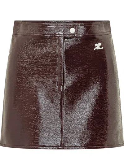 Courrèges Courreges Reedition High-shine Logo Mini Skirt In Burgundy