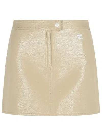 Courrèges 'reedition' Ivory Cotton Blend Miniskirt In Multi