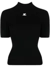 Courrèges Reedition Short Sleeves Ribbed Knitted Sweater Clothing In Black