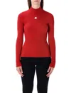 Courrèges Rib Knit Mock Neck Sweater In Red