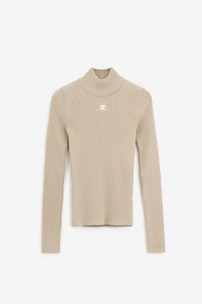 Courrèges Courregès Re-edition Ribbed Funnel-neck Sweater In Neutrals