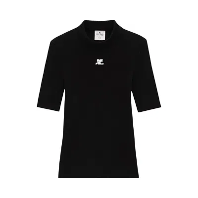 Pre-owned Courrèges Reedition Knit Short-sleeve Jumper 'black'