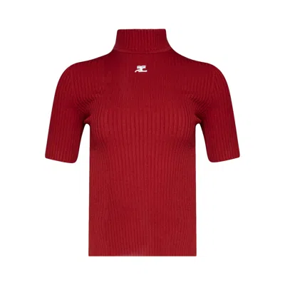 Pre-owned Courrèges Reedition Knit Short-sleeve Jumper 'red'