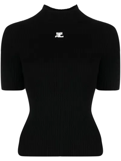 Courrèges Reedition Knit Ss Jumper Clothing In Black