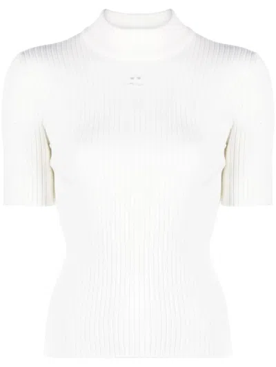Courrèges Reedition Short Sleeves Ribbed Knitted Sweater Clothing In White