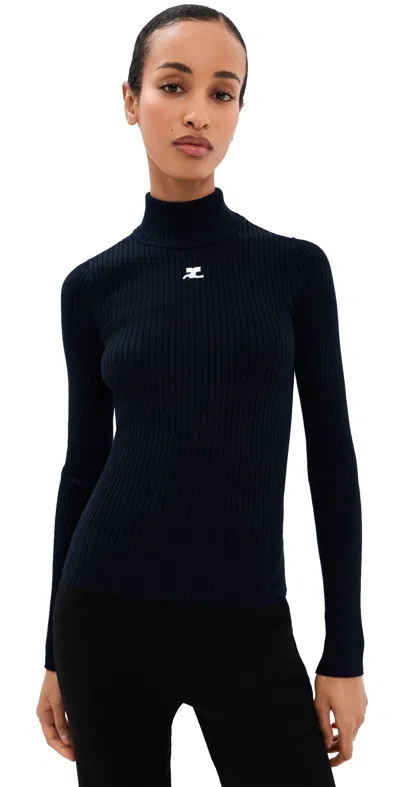 Courrèges Reedition Knit Sweater Navy In Black
