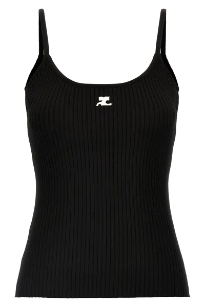 Courrèges Ribbed Tank Top In Black
