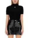Courrèges Short-sleeved Ribbed Re-e In Black