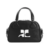 Courrèges Rectangular Black Cowhide Leather Shoulder Bag With Contrasting Logo In Black