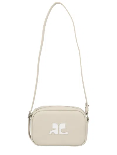 Courrèges Reedition Leather Camera Bag In Beige
