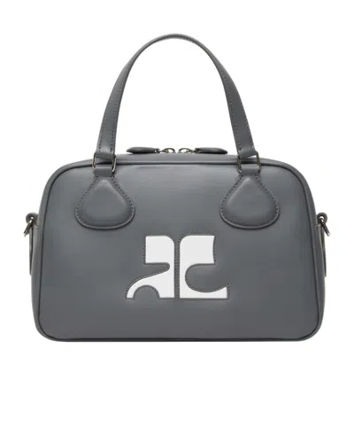 Courrèges Reedition Leather Tote Bag In Gray