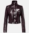 Courrèges Vinyl Blazer With Collared Neck And Long Sleeves In Brown