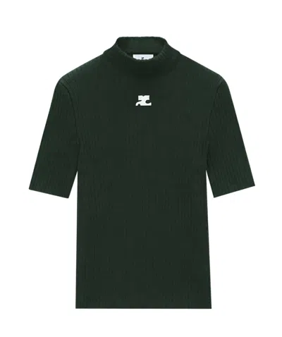 Courrèges Reedition Logo-patch Knitted Top In Blue