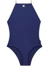 Courrèges Reedition Logo-patch Swimsuit In Blue