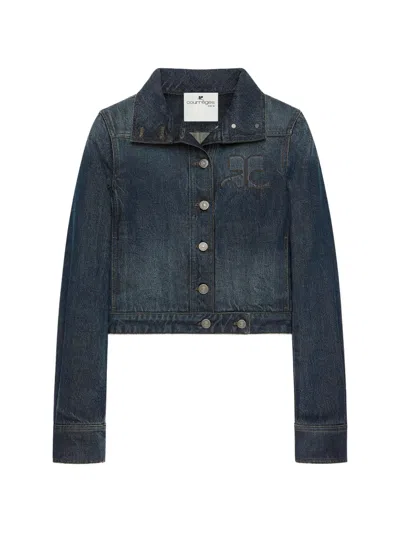 Courrèges Reedition Logo-embroidered Denim Jacket In Blue